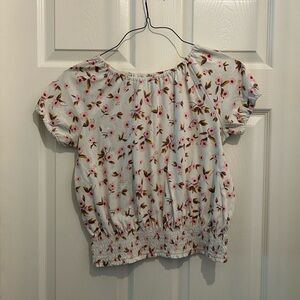 Charming Kids Floral Blouse - White with Pink and Brown